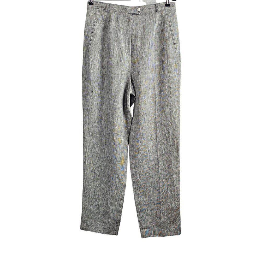 Austin Reed New 100% Linen High Waist Black And White Flat Front Chino Pants